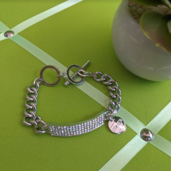 CHICO'S Pave Rhinestone ID Bar Bracelet Silver - Picture 4 of 6